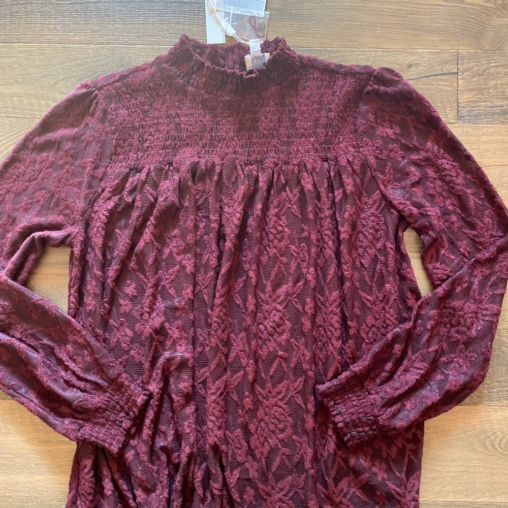 Cupid Burgundy Long Sleeve Lace Top